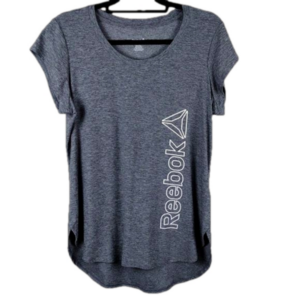 Reebok Gray Marble Scoop Neck Short Sleeve High Low Hem Pullover Athletic Top